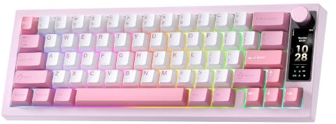 YUNZII IF68 QMK/Via Clavier Gamer Mécanique sans Fil (Rose, Milk V2) | Format 65% avec Écran TFT et Bouton Rotatif, Bluetooth/2.4G/Filaire, Hot-Swap, PBT, RGB, QWERTY, pour PC/Mac