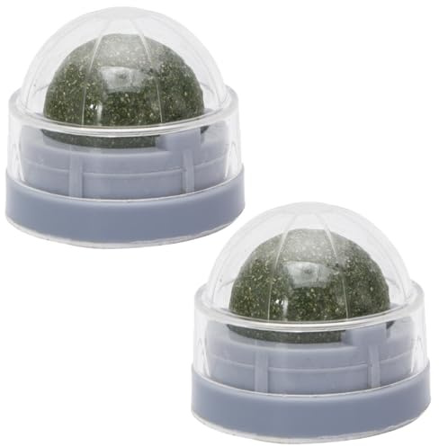 PRETYZOOM Balle à pour Chat 2 pièces Herbe à Chat Naturelle Rotatif en Plastique pour Jeu et Soins dentaires