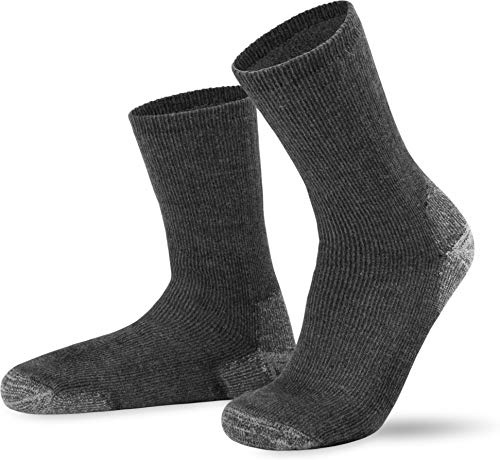 normani 2 Paar Wollsocken mit Vollplüsch - für Damen und Herren - Wintersocken mit Schaf- und Alpakawolle für maximale Wärme - Socken mit dicker Sohle Anthrazit 35/38