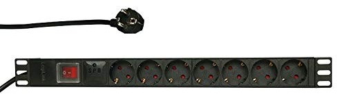 Faconet 19 Zoll Profi Steckdosenleiste 7 Fach Schuko CEE7/3 Stromleiste mit Schalter und Überspannungsschutz, 19 Zoll Server Schrank Montage