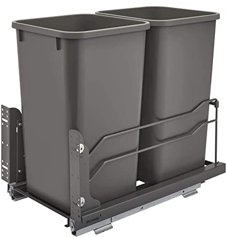 Rev-A-Shelf Double Pullout Trash Can for Base Kitchen Cabinets 27 qt. 12.5 Gallon with Soft-Close Slides, Orion Gray, 53WC-1527SCDM-213