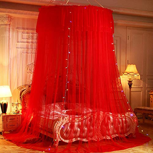 Zanzariera a cupola per letto, baldacchino, rete per tende da letto a baldacchino ultra grande appesa per neonati, bambini, adulti 3 ingressi per letti singoli o king size-Rosso