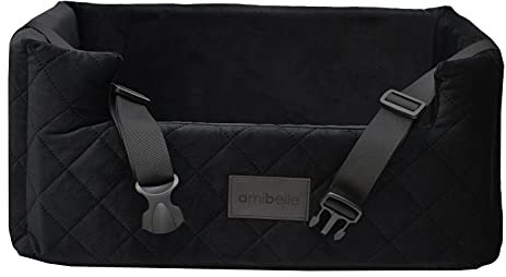 Exclusive Hunde Autositz | Autositz für Hunde, Katzen, Haustier | Rückbank, Beifahrersitz | Hundebett, Hundetasche | Wildlederimitat, Velvet | Farbe: Schwarz | Große: L (57x50 cm)