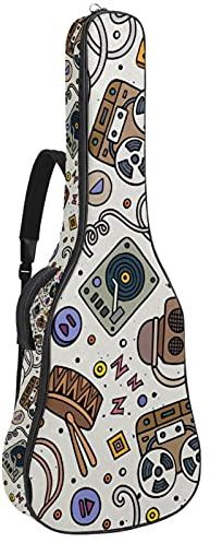 Gitarren-Gigbag, wasserdicht, Reißverschluss, weicher Gitarren-Rucksack für Bassgitarre, Akustik- und klassische Folk-Gitarre, Musik-Themen-Noten