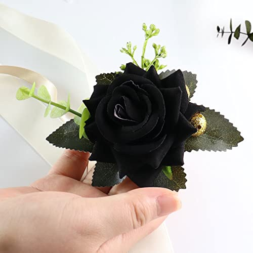 Ansteckblume für die beste Brautjungfer, Trauzeuge, Hochzeit, Herren, Damen, Jungen, Mädchen, Abschlussball, Party, Anzug, Dekoration (schwarze Korsage)