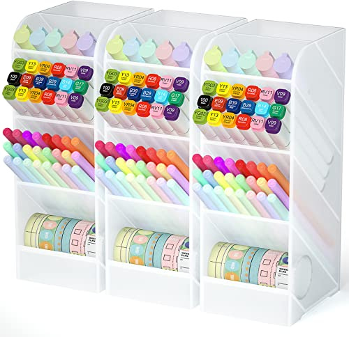 Asten Stifthalter, Stifthalter für Schreibtisch, Stift-Organizer für Büro, Schule, Desktop, große Kapazität, Stift-Aufbewahrungs-Organizer mit 5 Fächern für Stifte, Kosmetika (transparent, 3 Stück) | Bleistift-Organizer mit 5 Fächern für Büro, Schule, geräumiger Stift-Organizer mit 5 Fächern für Stifte, Marker