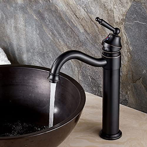 Waschbeckenarmatur Schwarz Bronze Messing Badarmatur, Warm- und Kaltwasser-Waschtischarmaturen, klassischer Einhand-Hochantike-Farbwaschtisch-Mischbatterie-Waschtischarmaturen Double the comfort
