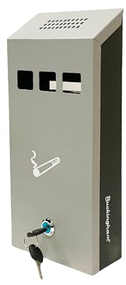 Buckingham Wall Mounted Outdoor Cigarette Bin, Ashtray, Ash Bin, Heavy Duty Ashtray, Pubs, Clubs, Office, Home, Luminous Cigarette Motif, Smoking, Lockable, Slimline, Grey/Black
