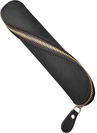DONGKER Leder Federmäppchen, S-Form Vintage Bleistift Beutel Stifthülle Stifte Etui Stiftehalter Lederetui Stiftetui mit Reißverschluss für Schule, Arbeit, Büro