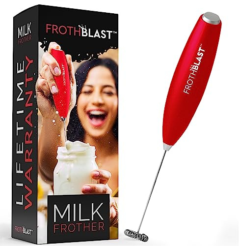 FrothBlast Milk Frother Handheld for Coffee (Foam Maker) Electric Whisk Drink Mixer for Lattes, Cappuccino, Frappe, Matcha, Hot Chocolate (RED)