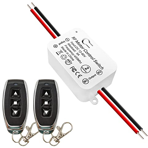DieseRC Wireless DC Motor Remote Control Switch, DC 12V~80V 5A Relay Receiver Controller with 2 Transmitters, Radio Control Motor Move Forward and Reverse