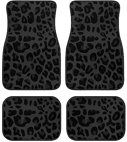 Yewattles Schwarze Leoparden-rutschfeste Auto-Fußmatten für Auto, SUV, LKW, Limousine, Van, Allwetterschutz, Fußmatten, Vorder- und Rückseite, Teppichmatten, 4 Stück, dekoratives Zubehör, Geschenk