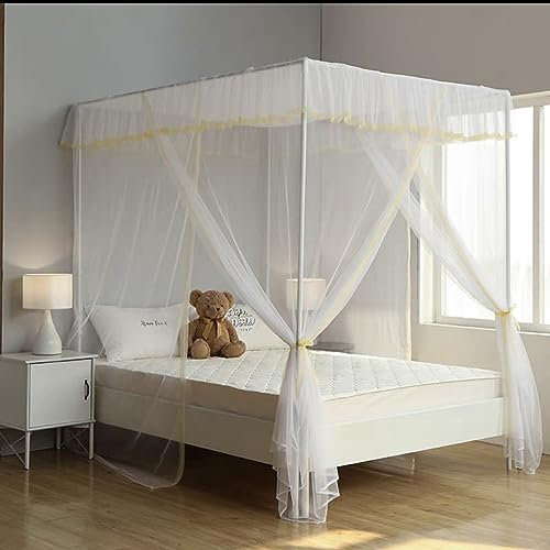 AdeptT Staffa per Letto a Quattro Angoli, antiriflesso, Antivento, a Prova di Luce, Pali per Letto a baldacchino con zanzariera per la Decorazione della Camera da Letto,d'oro,Full