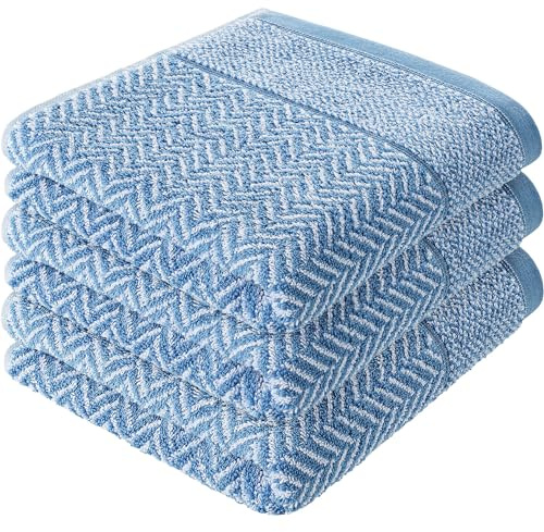 herzbach home Handtuch Set 100% Baumwolle Gemustert (Blau/Weiß, 3 Handtücher 50x100 cm)