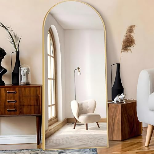KOCUUY Bogen Standspiegel, 192 x 85 cm Großer Gewölbter Ganzkörperspiegel, Groß Wandspiegel mit Gold Aluminium Rahmen, Hängend, Stehend, Kippbar, für Wohnzimmer, Schlafzimmer und Flure