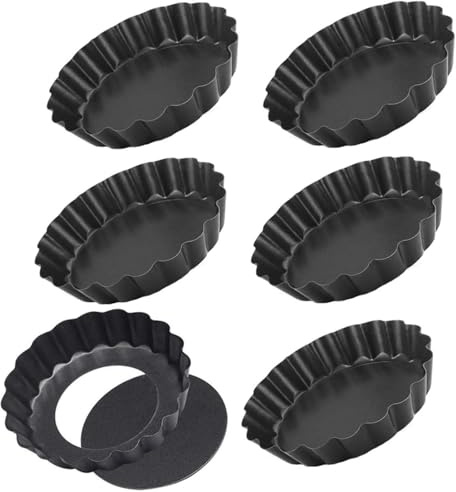 Mystiqut 6 Pcs 4 Inch Non-Stick Tart Tin Pans Removable Bottom Flan Tins with Loose Base Fluted Round Tart Pan Tart Tins Cases Loose baseTart Mold Cheesecake Pan Tart Mold Mini Tart Pans,(SCXERYTUC)