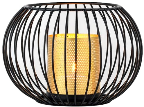 Marrakesch Boho dekoration aesthetic vindljus metalltråd 20 cm stor svart | lykta värmeljushållare spektrum som trädgårdsdekoration och vardagsrumsbordsdekoration | utsökt ljushållare för värmeljus