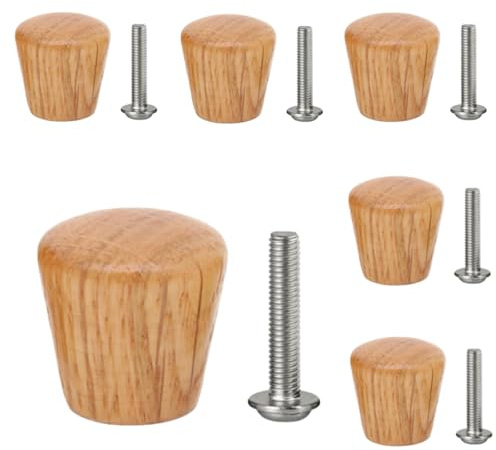 SANCHAKOU Holzgriffe Küchenschränke 6 Stück Massivholz Einlochmontage Buche Holzgriff Schrank Schublade Tür Log Nussbaum Holzgriff 22Mm * 22Mm Eiche