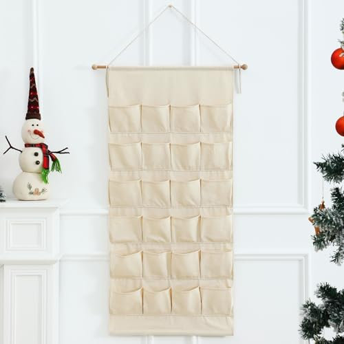 MONOBLANKS Tyg julkalender med fickor, återanvändbar naturlig 24 dagars nedräkning adventskalender hängande förvaringsväska för jul semester hem väggdekoration (tomt)