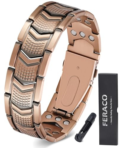 Feraco Koppararmband för män 3 x styrka, magnetiskt terapiarmband kopparsmycken med kraftfulla 3 800 Gauss magneter, premium vikbart lås, 8.66 inches (adjustable), Metall