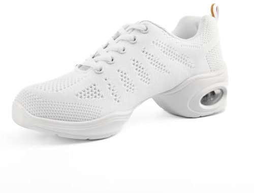 Asyusyu Tanzsneaker Damen Tanzschuhe Schnüren Jazz Tanzschuhe mit Luftkissen for Damen Herren Cheerleader Zumba-Weiss, 40EU