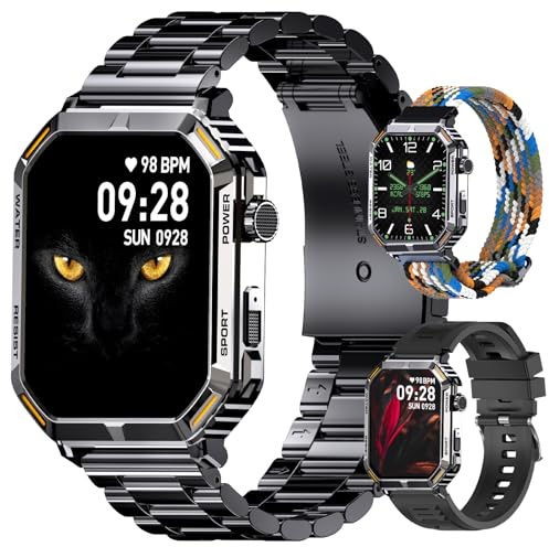 Homailida Smartklocka för män med 3 Remmar ta Emot/ringa Samtal, 1,96'' fitnessklocka med stegräknare Pulssömnmätare, 124+ Sport Activity Tracker IP67 Vattentät Smartwatch för Android iOS