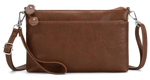 befen Echtleder Handtasche Klein Damen Clutch RFID-Blockierung Umhängetasche Leder Crossbody Bag Damen mit Handgelenkband & Verstellbar Schultergurt, Gelb-braun