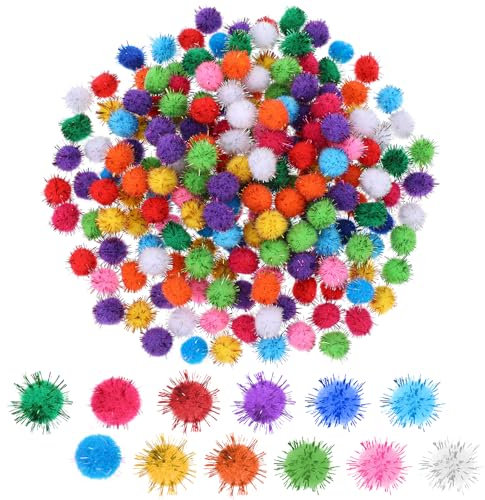 AOZUO 200 Stück Pompons, Pompons Filzkugeln 15mm Bunt Pompons Klein Pon Glitzerball Pompons Zum Basteln Glitzer Basteln Bommel Craft Pom Poms Für Diy Handwerk Herstellung