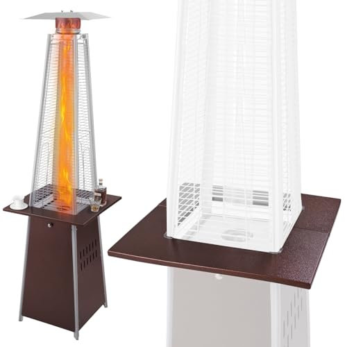 Aspect Living Pyramid Flame Terrassenheizer, Zubehörtisch, Stahlkonstruktion, mehr Funktionalität, stabiler Platz für Getränke, gehämmerter Farbton Bronze