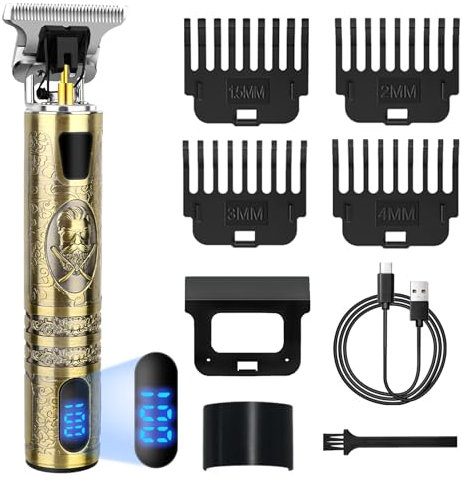 Haarschneidemaschine Profi Barttrimmer Herren, Barber Rasierer Herren Elektrisch Haarschneider, Bartschneider Trimmer mit 4 Kamm und LED Anzeige