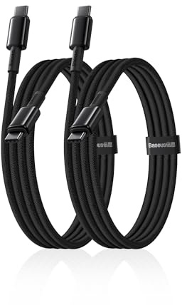 Baseus Cable USB C a USB C, 100 W [1 m + 1 m] Tipo C Cable de carga rápida PD 5A QC 4.0 Cable de carga USB-C para iPhone 16 Pro/15/14/13/12 MacBook Pro iPad Air Mini Samsung Galaxy S23 S22 S21 S20