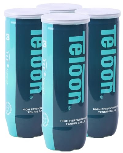 Teloon Championship Tennis Balls - Extra Duty - Regular Duty Felt Pressurized Tennis Balls (4 Cans, 12 Balls)