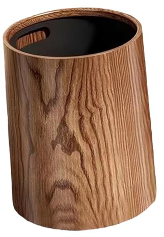 Amosfun Plastic Wastebasket 8l Vintage Imitation Wood Grain | Space-saving Design, Easy to Clean, Bathroom and Recycling Use, Large Waste Paper Bin for Bedrooms