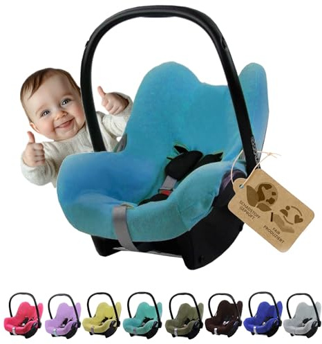 Sommerbezug Babyschale kompatibel mit Maxicosi Cabri Fix (türkis) | Atmungsaktiver Schonbezug aus Baumwolle/Frottee, Weich, passgenau mit Gurtschlitzen, Babysitz, waschbar, GRATIS GP