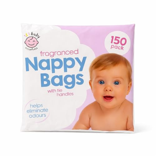 Lot de 200 sacs à couches jetables parfumés avec poignée à nouer - Sacs à couches antibactériens parfumés pour éliminer les odeurs - Sacs étanches essentiels pour nouveau-né et jeune bébé, voyage ou