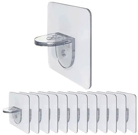 Self-Adhesive Shelf Support Hooks (10 Pack) – Heavy-Duty Transparent Wall-Mounted Brackets – No Drill, Tool-Free Shelf Holders – Damage-Free, Renter-Friendly, Easy DIY Installation