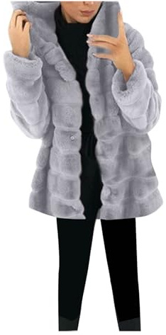 Generisch Damen Kunstfell Jacke Plüsch Kunstpelze Übergangsjacke Elegant Langarm Mantel Lang Winter Pelzmantel Mode Flaumig Warm Wärmejacke Einfarbig Thermo Winterjacke Weich Lässig Luxusmantel