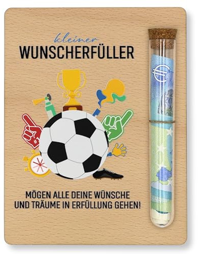 ZUKLA Verpackung für Geldgeschenke Fußball - 13 x 10 cm - mit Reagenzglas - Spardose Fussball - Fussball Geschenke Jungen - Geldgeschenk Verpackung aus Holz - Geschenke für Fussballfans