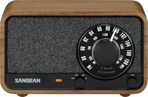 SANGEAN WR-8 – Tragbares Vintage Radio mit Bluetooth Lautsprecher, FM-Empfang, integriertem Akku, Echtholz-Gehäuse, Vintage Walnut
