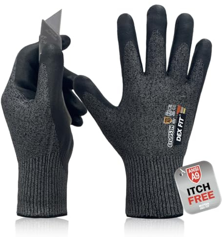 DEX FIT Schnittschutz-Handschuhe Level A9 Cru953H, 3D-Komfort Stretch Fit, Power Grip, Dünn, Touchscreen-kompatibel, Langlebig, Maschinenwaschbar; Blackgrey L 1 Paar