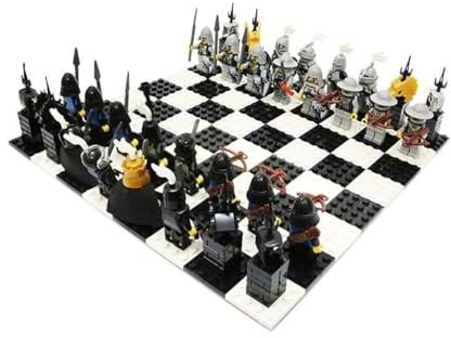 Schach Schachspiel for Selberbauen mit Bausteinen: Goldener Ritter gegen Skelettritter – Klassisches Lernspiel for kognitive Fähigkeiten Holz(04)