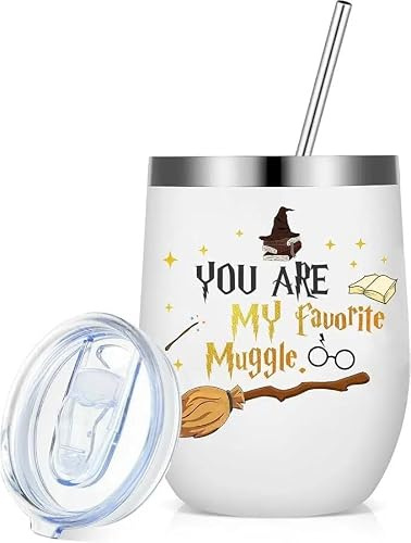 Huipalon Stainless Steel Tumbler 12oz Wizard Themed Travel Tumbler Coffee Cup with Straw, Brush, Cup Lid - Magic Themed Gifts for Adults Kids Witch Gifts