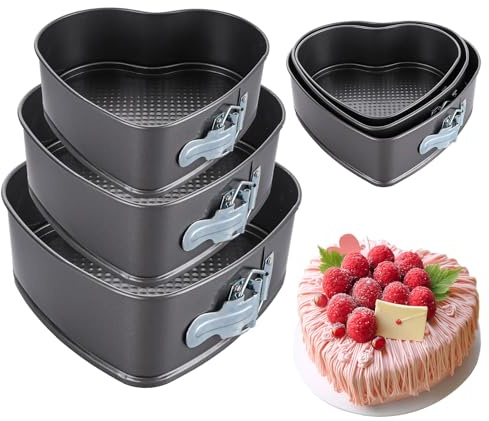 WeeGoo 6 Pcs Black Heart Cake Tin Set, Heart Shaped Baking Pan, 20/22/24cm | Removable Base, Non Stick, Carbon Steel Cake Mold for Home Restaurants Kitchen Baking