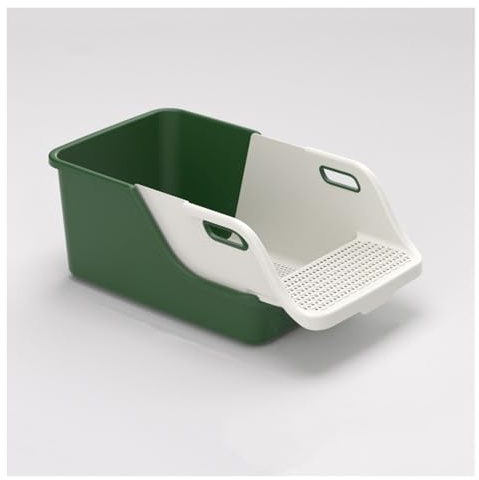 djurtoalett Stor kattsandlåda med höga sidor, anti-stänk, öppen, perfekt for små och stora katter lätt att rengöra Standard kattlådor(Green)
