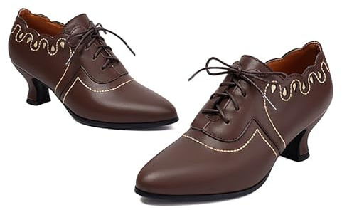 Women's High Shoes - Women's Middle Heel Retro Shoes in English Style with Pointed Toe Shape for Elegant Occasions
