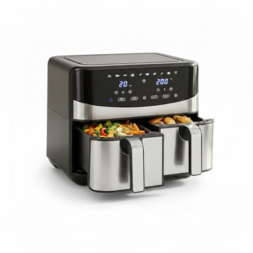 LIFEZEAL Friggitrice ad Aria a Doppio Cestello, Air Fryer Doppia 8L 2100W per Famiglia, 10-in-1 Digitale, Aria Calda a 360°, Touchscreen, Timer, 40-200°C