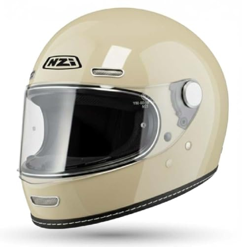 NZI Casco de Moto Integral Vintage Clásico Crema | Unisex Hombre y Mujer