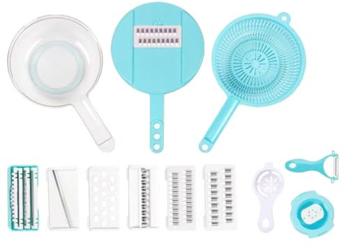 Veemoon Cortador de Verduras Multiusos de Acero Inoxidable Cesta de Drenaje Azul, Herramienta Multifuncional Que Ahorra para Cocina