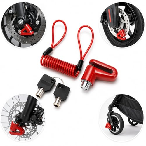 Bremsscheibenschloss mit Erinnerungskabel – Diebstahlschutz Schloss für Motorrad, Fahrrad, E-Scooter, Roller, Moped, E-Bike, Kinderwagen, Anhänger und Gepäck