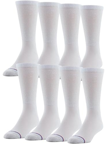 MediPeds Men’s Diabetic Extra Wide Non-Binding Top Crew Socks with COOLMAX Fiber, 8-Pack, White, Shoe Size: 12-15